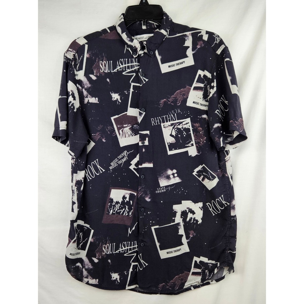 Breakout Mens Large Music Therapy Soul Asylum Graphic Button Down Shirt Black